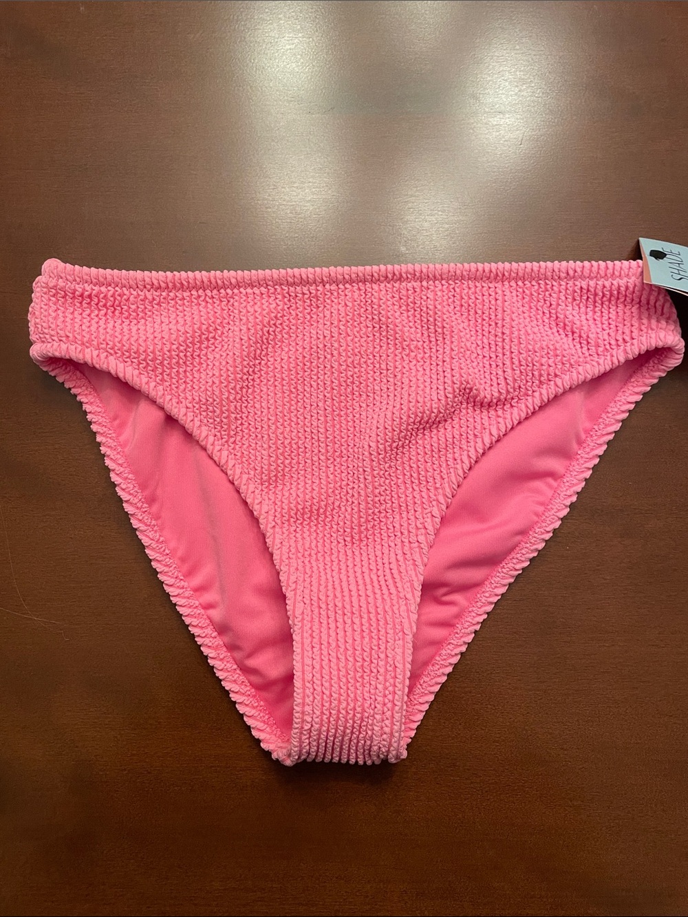 Shade & Shore Pink Crinkle Ribbed Bikini Bottom